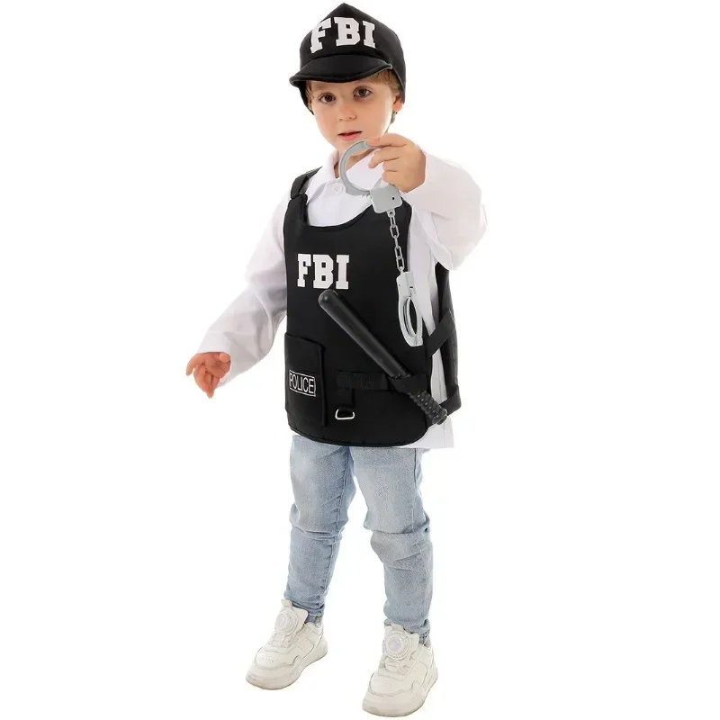 FBI Police Role-playing Kid Cosplay Costume Children\'s Police Vest Performance Clothing School Stage