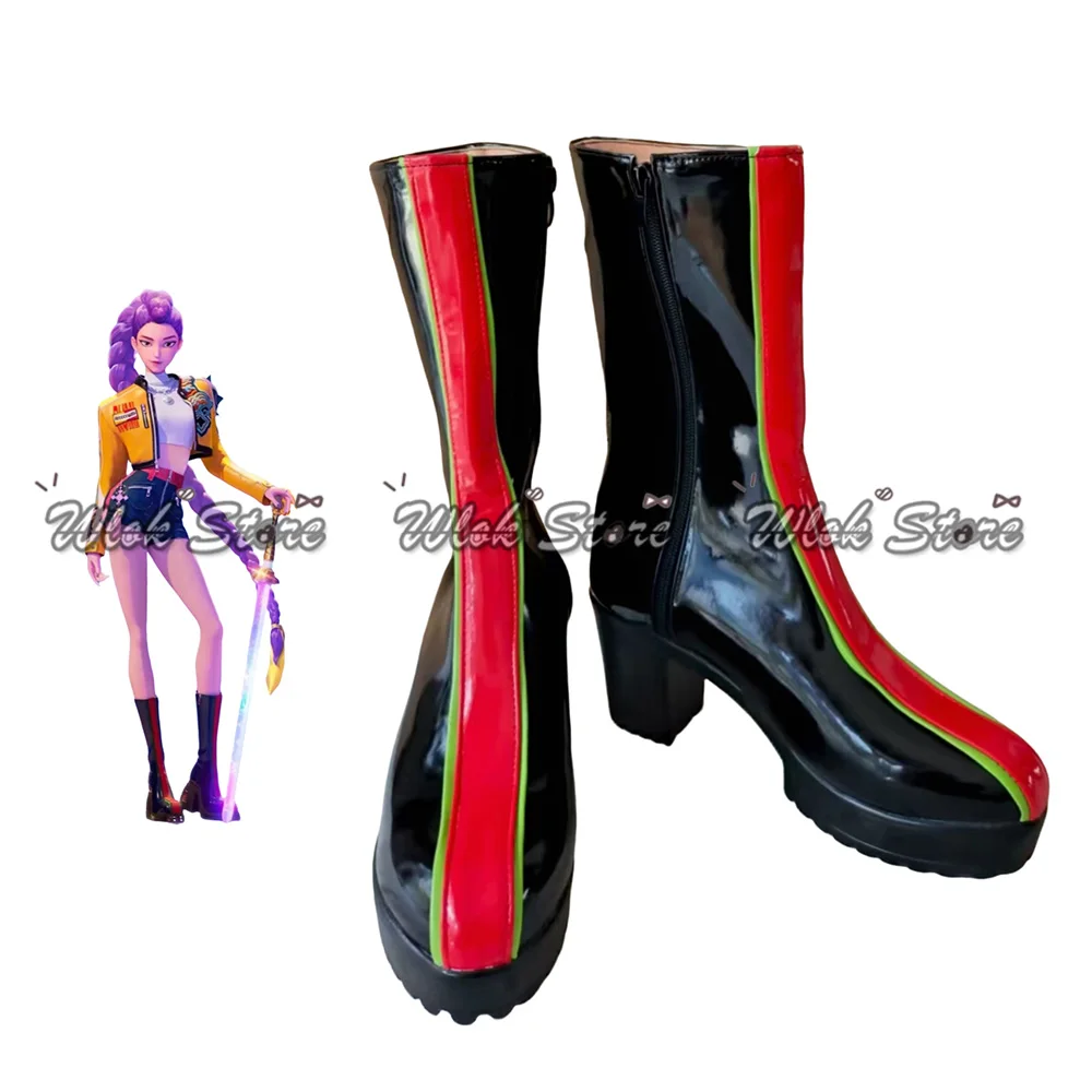 

KPop Demon Hunters Cosplay HUNTR/X KPop Idol Rumi Shoes Stage Performance Black Boots Knee-high For Women Girls Halloween Party