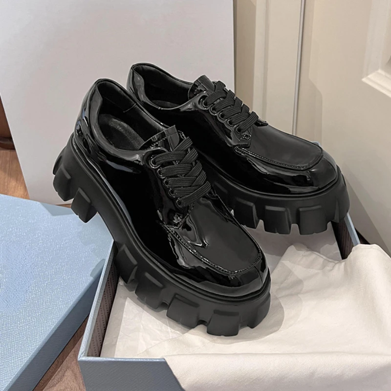 Lace-up thick-soled loafers, spring and autumn women\'s shoes, Oxford shoes, fashion designer sports and casual shoes