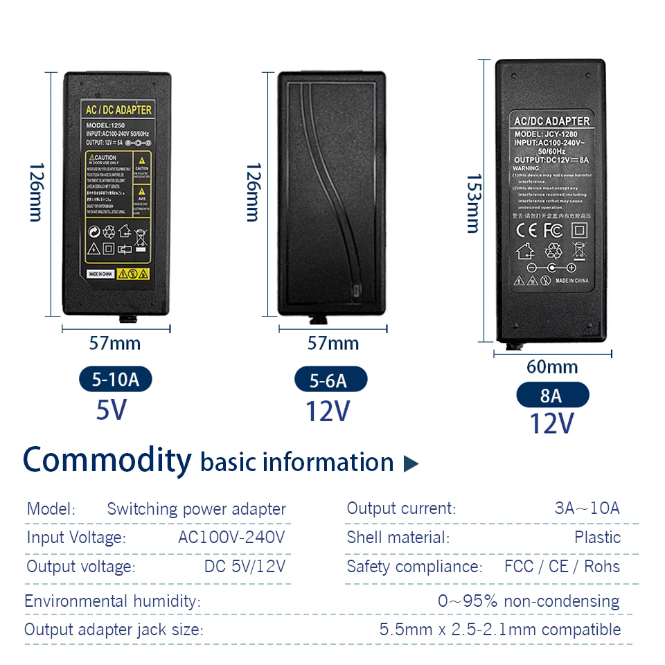 AC100V-240V to DC 5V 12V 1A 2A 3A 5A 6A 8A 10A Lighting Transformers Power Supply Adapter Converter Charger For LED Strip Light