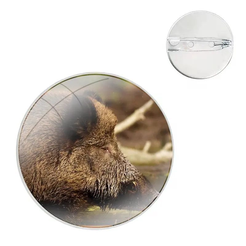 wild boar Glass Dome Brooches Shirt Lapel Bag Cute Badge Pins For Clothes Hat Accessories