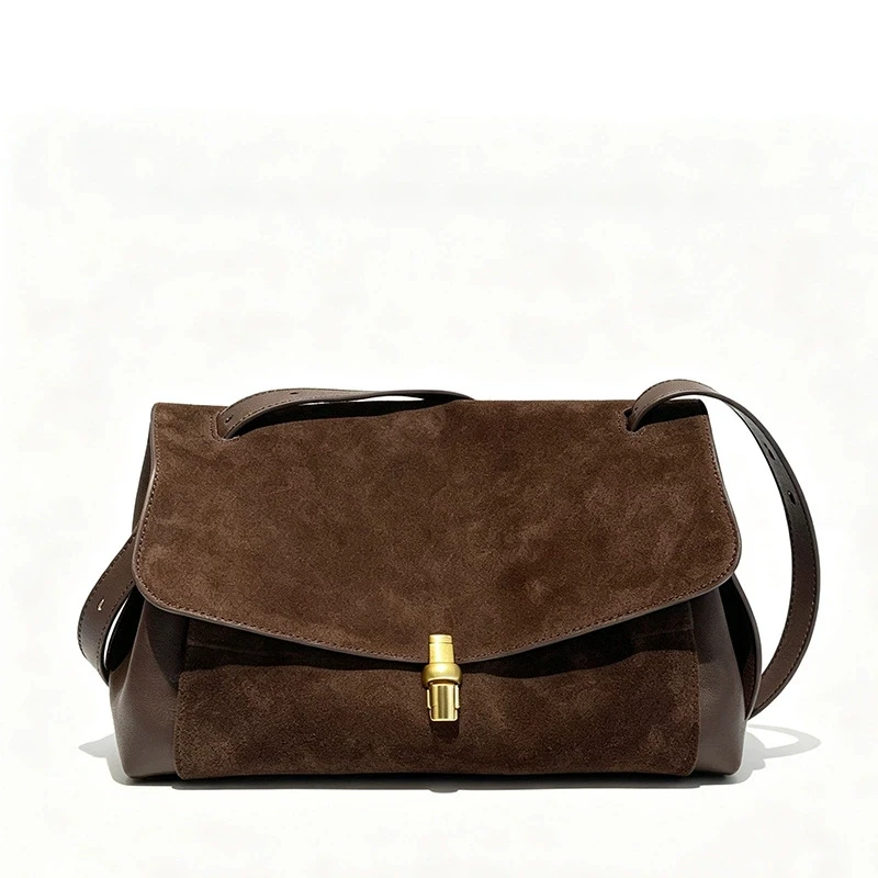 Casual Genuine Leather Shoulder Bag Patchwork Suede and Cow Leather Handbag Women Fashion Ladies Cross-body Bag