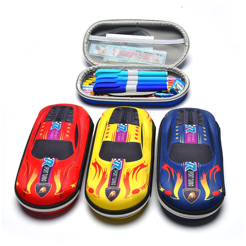 1Pc 3D Racing Car Pencil Cases Cartoons School Pencil Case For Children Stationery Box EVA PU Plastic Pen Case Boy Cute Pen Bag