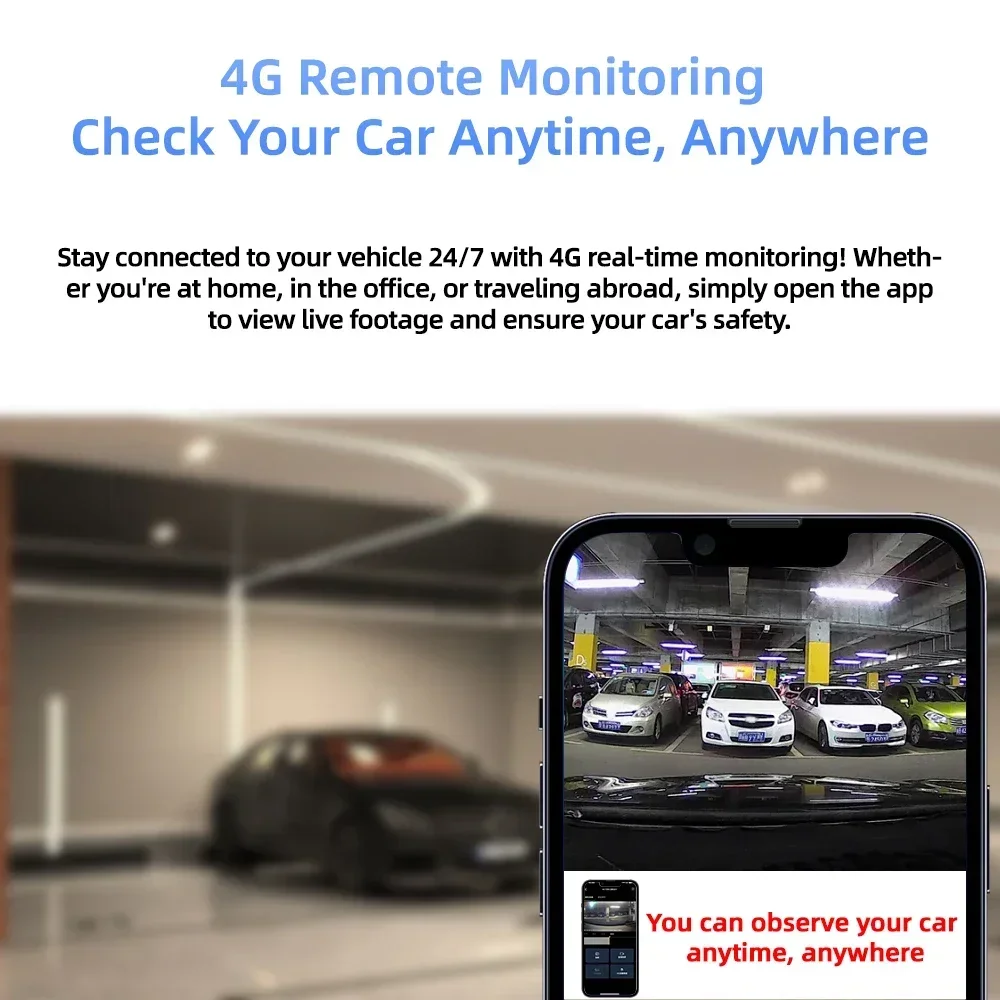 กล้องติดรถยนต์ 4G LTE ความละเอียด 4K พร้อม GPS, ดูภาพ/ควบคุมจากระยะไกล, มองเห็นในเวลากลางคืน, เซ็นเซอร์ G, จัดเก็บข้อมูลบนคลาวด์, โหมดจอดรถ 24 ชั่วโมง