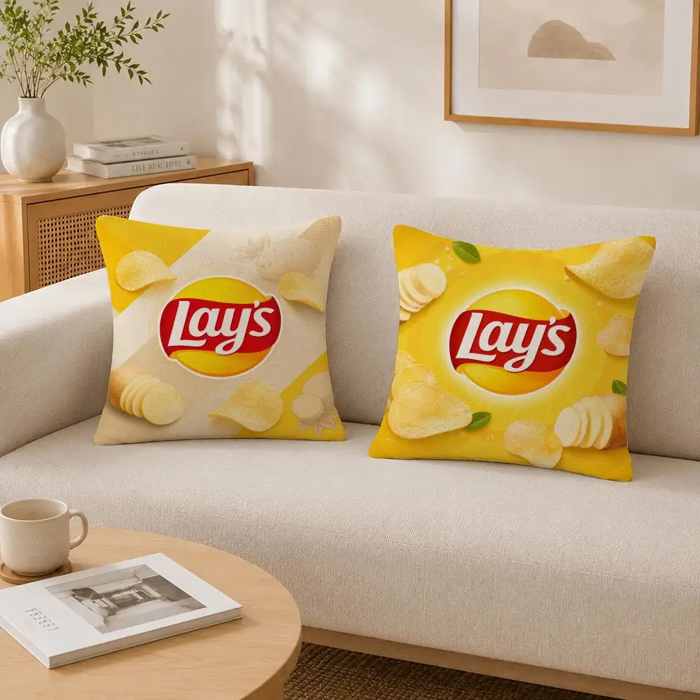 Snack Brand Lay's Cushion Cover Soft Fluffy Short Plush  Pillow Case Throw Decorative Cushion Covers for Sofa Bedroom Home Decor