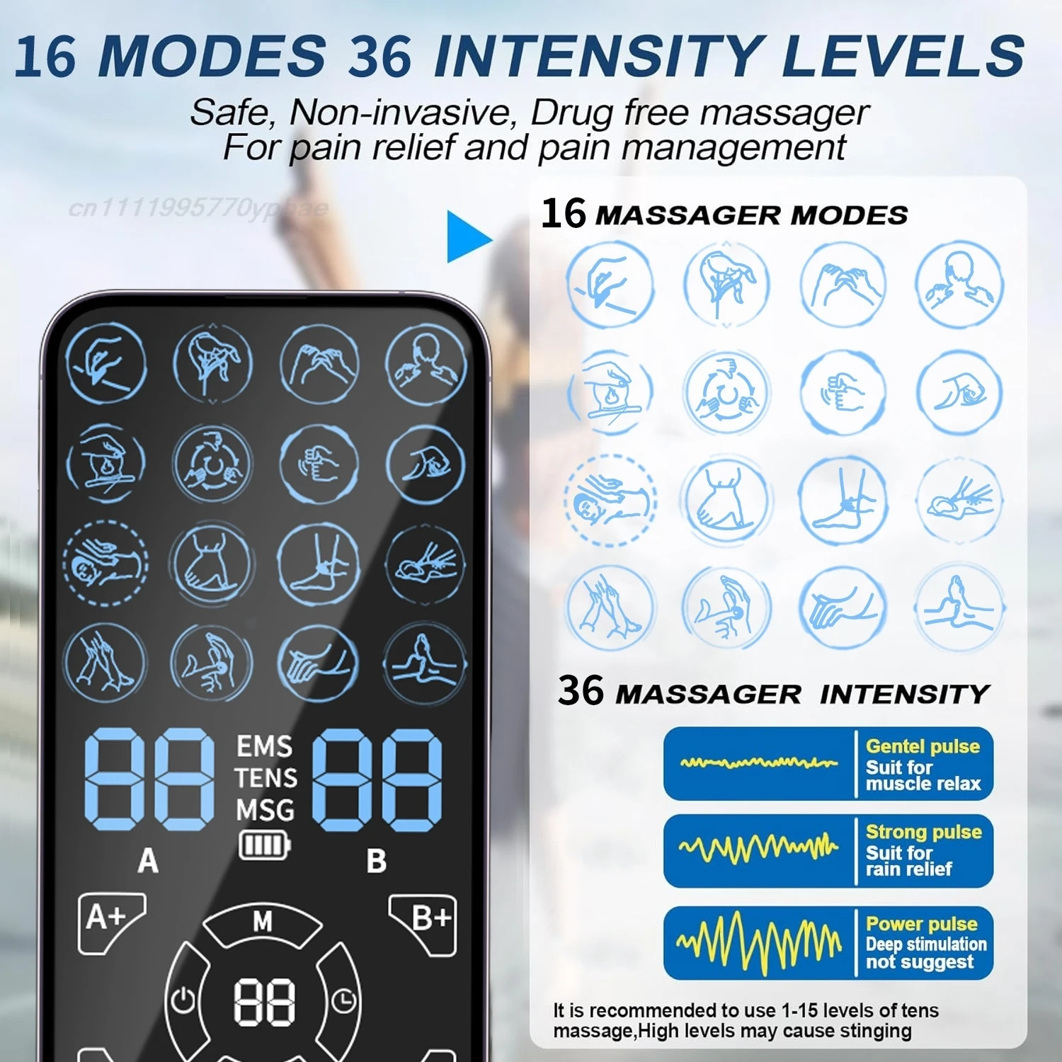 TENS EMS Massager Dual Channel Muscle Stimulator 16 Modes 36 Levels Low Frequency Physiotherapy Instrument For Pain Relief