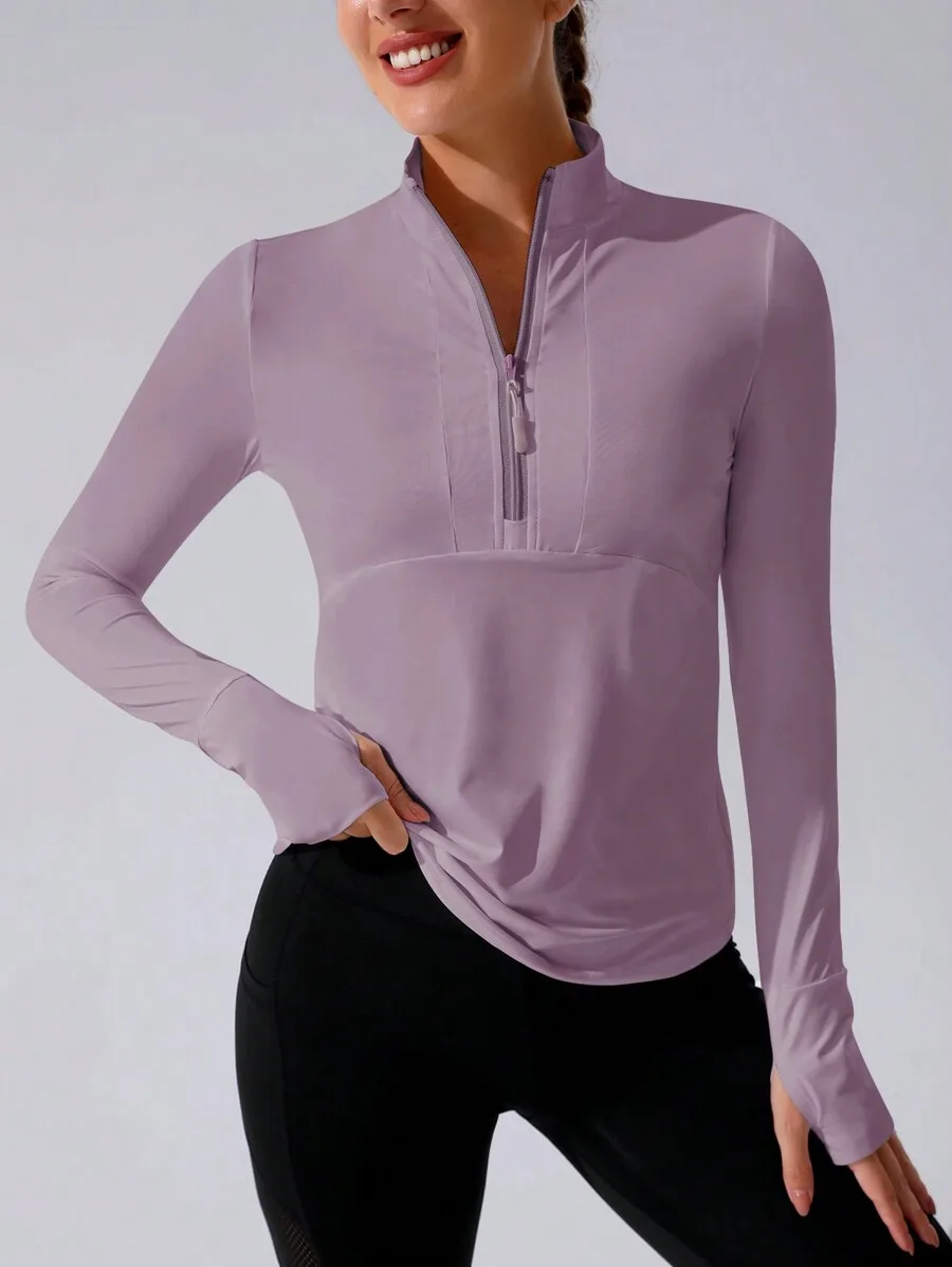 

Womens Long Sleeve Zipper Front Workout Top Breathable Slim Fit Golf Shirt