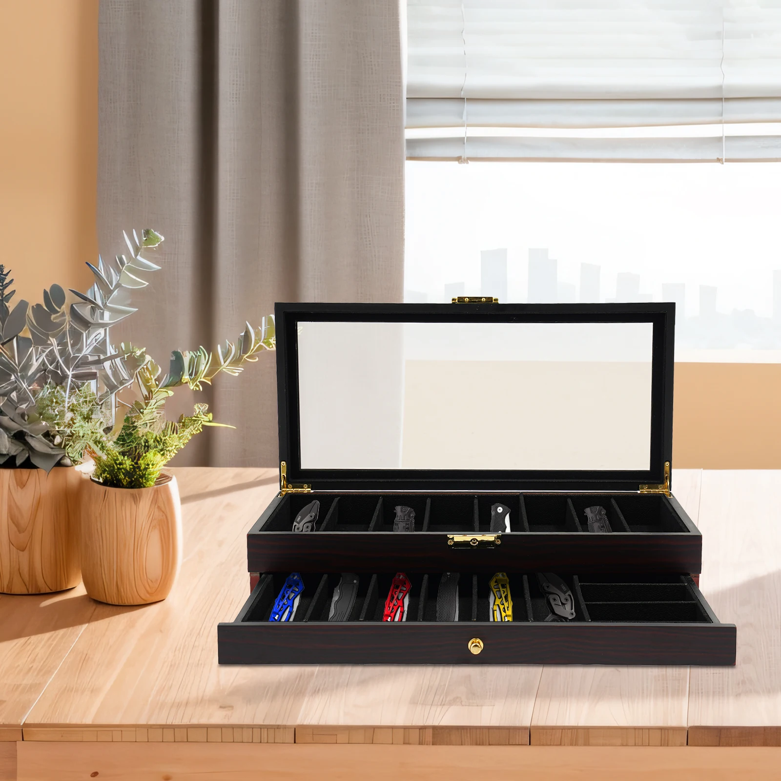 

Витрина для ножей 40,5*19,5*9 см, ящик для хранения ножей, 2-уровневый органайзер для витрины для ножей, подходит для хранения ножей