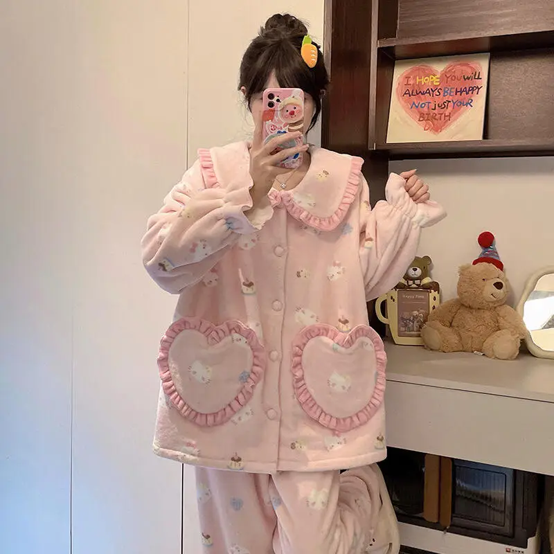 Студенческая плотная теплая одежда для сна Usagi Chiikawa, 2 предмета, осень-зима 2021, новинка Hachiware, милый комфортный комплект домашней одежды с героями мультфильмов аниме
