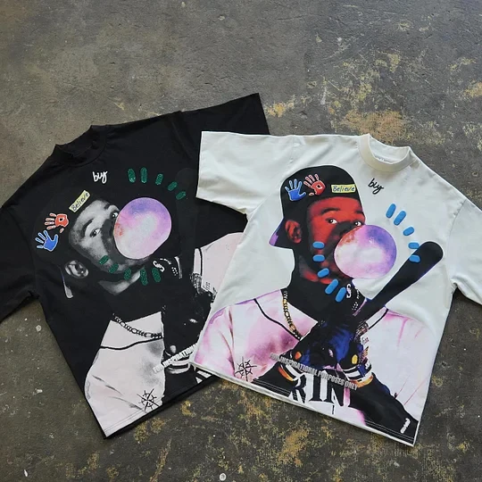 

Vintage Baseball Boys Portrait Print Cotton T-shirt Men Y2K Summer Short Sleeves Oversize T-shirt Streetwear Women Tee Tops