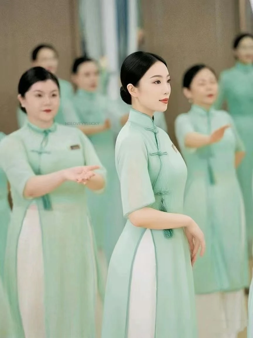 

Вьетнамское платье Аодай: Ципао, однотонное, винтажное, элегантное, для вечеринок и фестивалей, традиционное женское платье Аодай