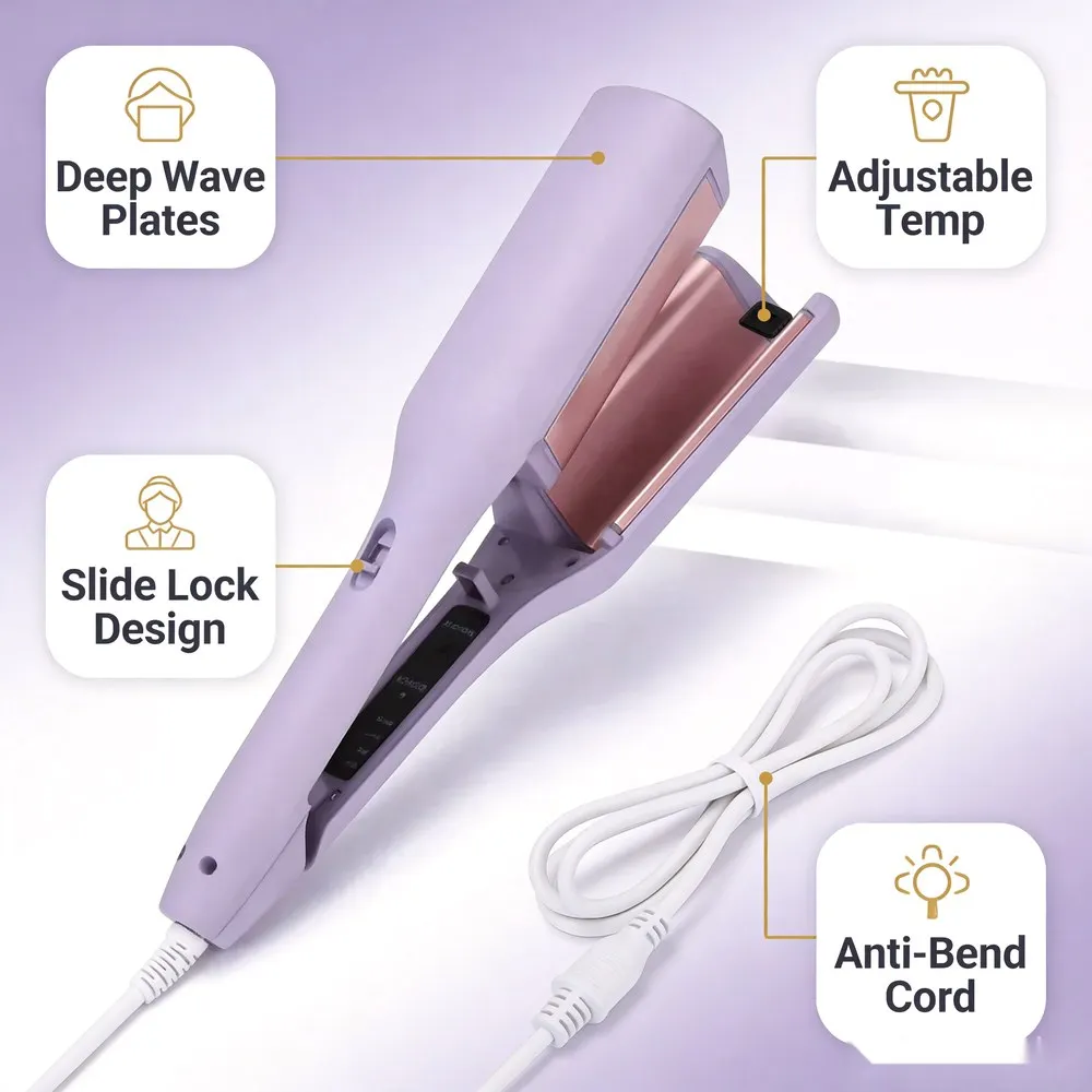 French Egg Roll Curling Iron Deep V Cat Paw Plate Large Wave Wavy Hair Styling Tool Ceramic Ionic Anti-Scald Fast Heat Up view 3