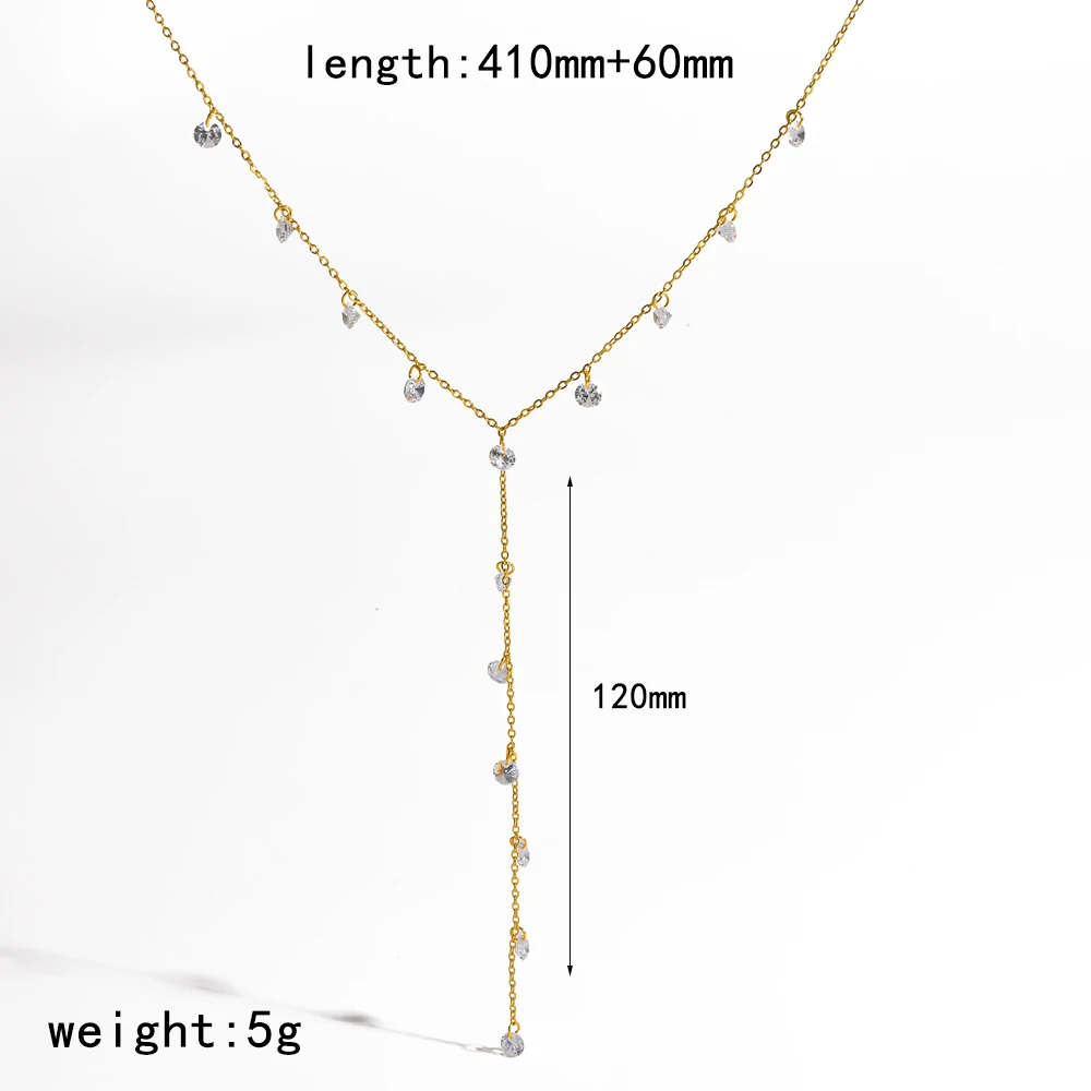 Damenmode 18K Vergoldete Edelstahl Mehrschichtige Lange Anhänger-Halskette mit Funkelnden Zirkonia-Steinen Gestapelter Schmuck Geschenk – Detail 8