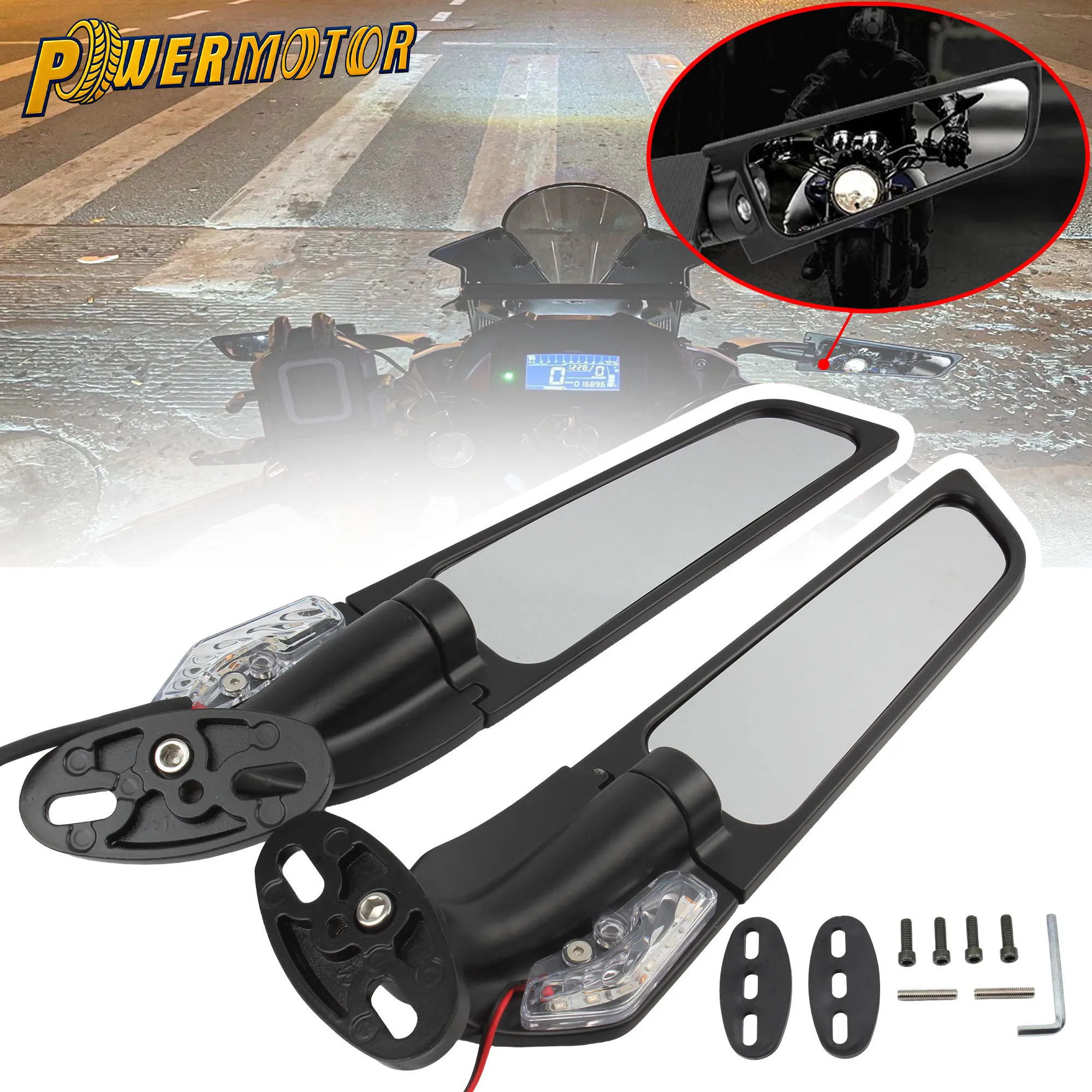 

Motorcycle Adjustable Mirrors Winglets Wing Side Mirrors with LED Light For Honda CBR Suzuki GSXR KAWASAKI Ninja Yamaha R15 R6S
