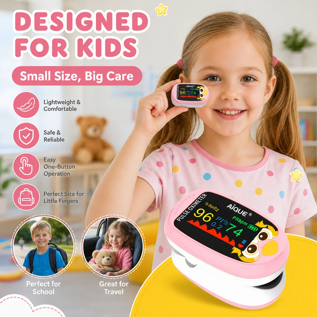 AiQUE Owl Fingertip Oximeter for Child Baby 180mAh Rechargeable Backlit 4Color TFT Heart Rate SPO2 Pulse Oximetry Pulse Cartoon
