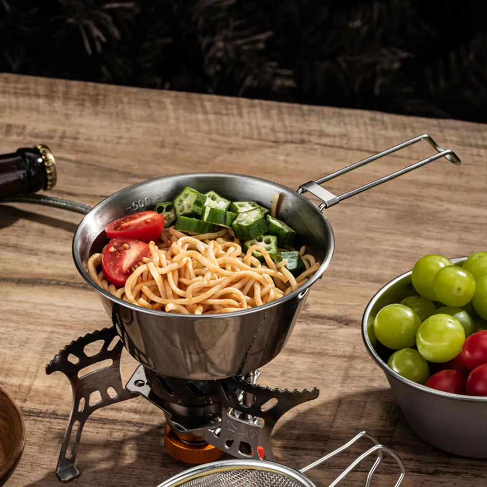 

1 set Stainless Steel Camping Bowl Oxidation Resistant Strong Hygienic Easy Pot with Scale Line for Picnic Hiking