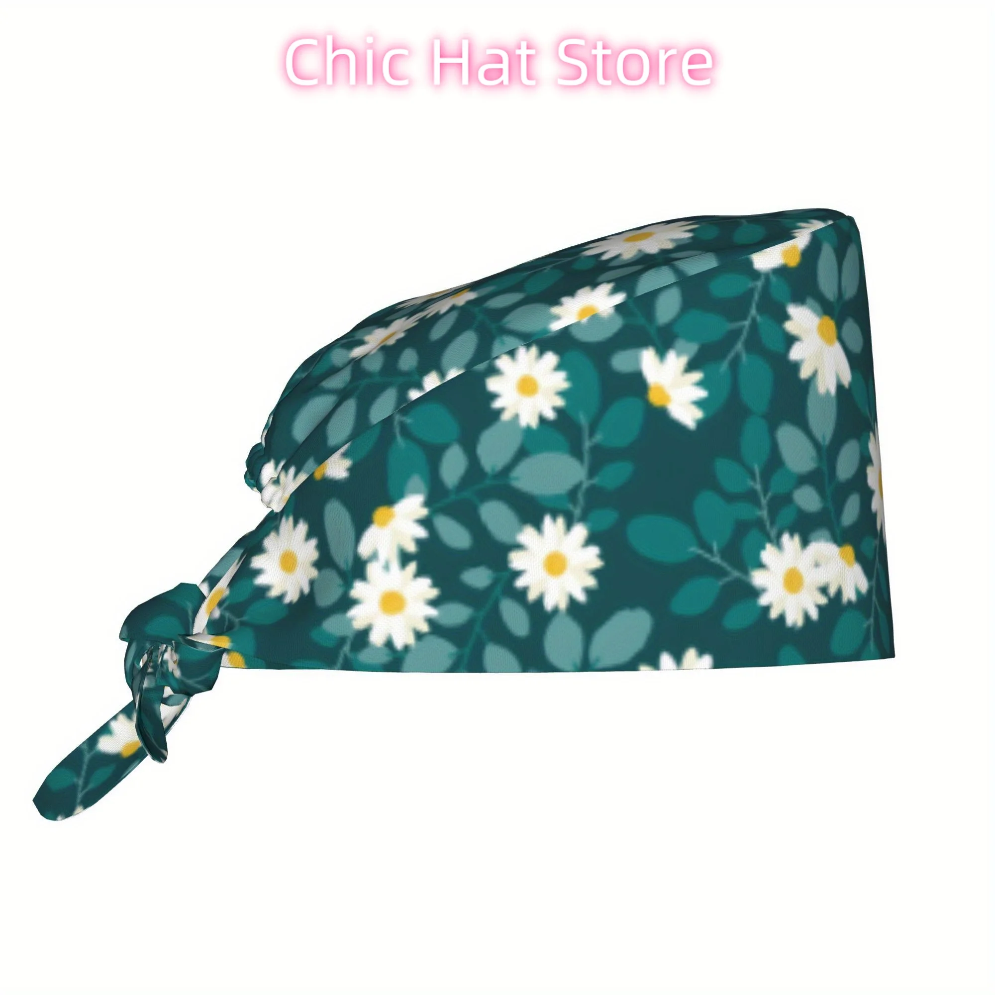 1pc Daisy Unisex Stylish Printed Work Cap - Lightweight Adjustable Skull Cap Tie-Back Nurse Hat, Dustproof Chef & Cooking Cap