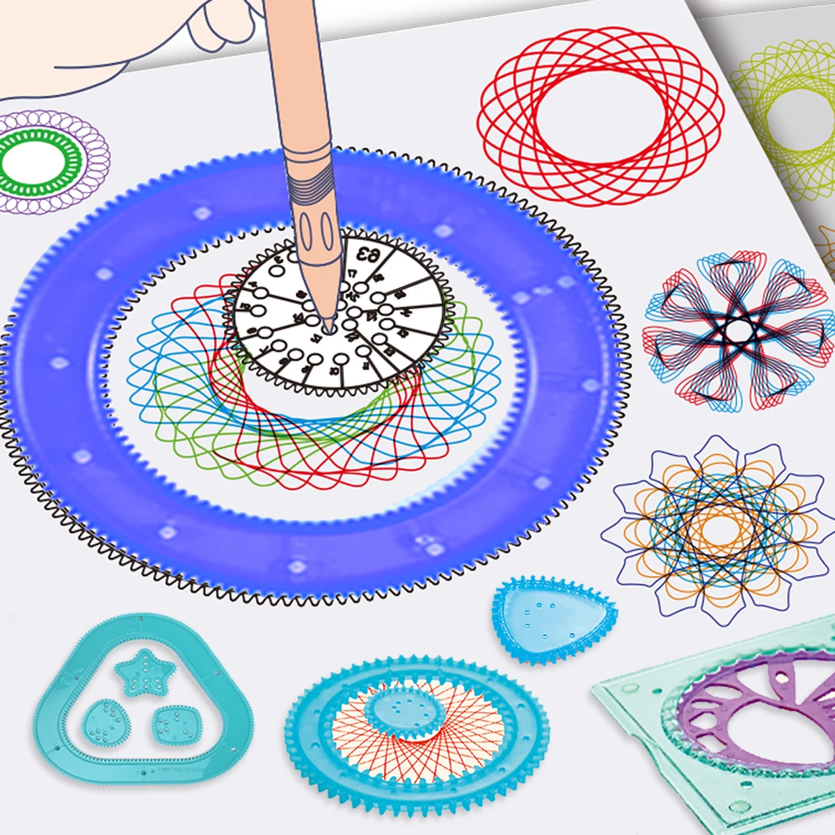 مجموعة رسم فنية حلزونية سبيروغراف للأطفال، مجموعة فنية للرسم بأشكال ممتعة، ألعاب بتصميم كلاسيكي، مساطر رسم مع كتاب #4
