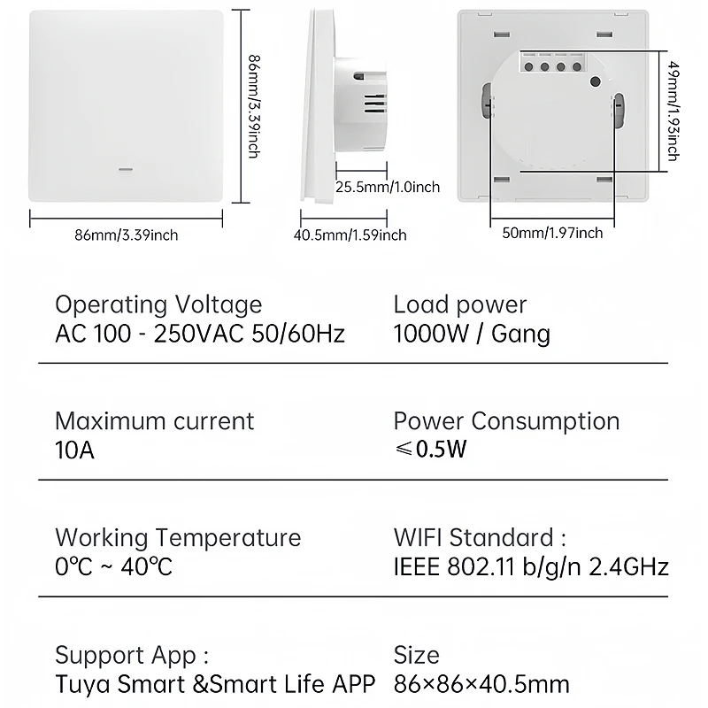 Single Live Wire ZigBee Wall Switch Transmitter Kit,No Neutral Required,1 2 3 Gang Smart Light Breaker for Tuya Alexa Google