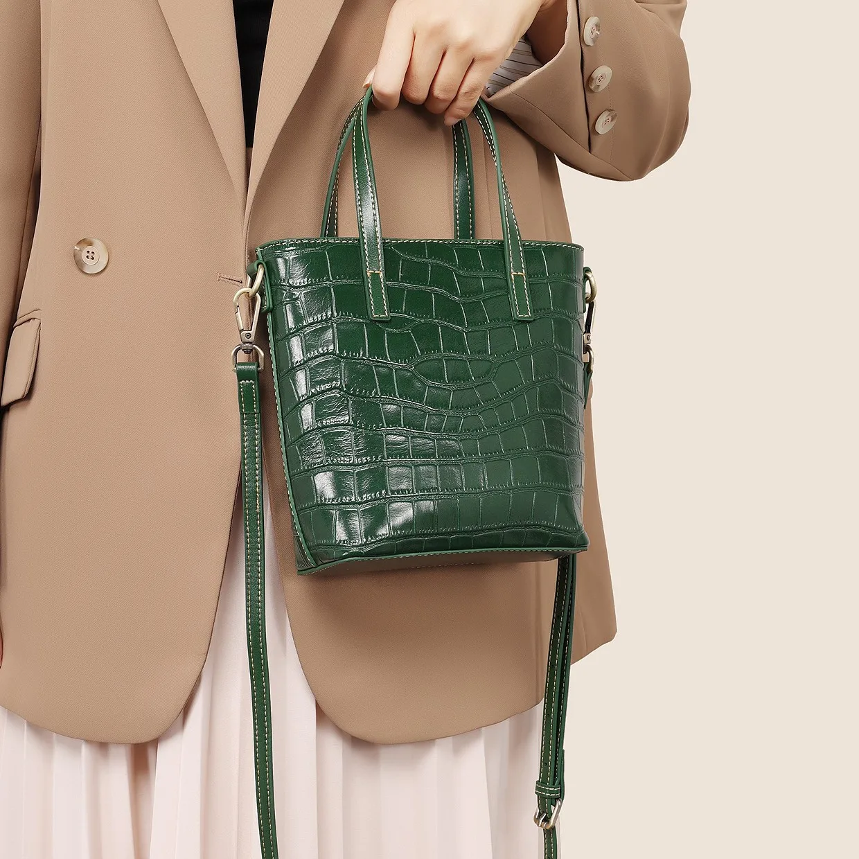 Bolso de hombro con patrón de cocodrilo para mujer, bolso cruzado versátil, a la moda