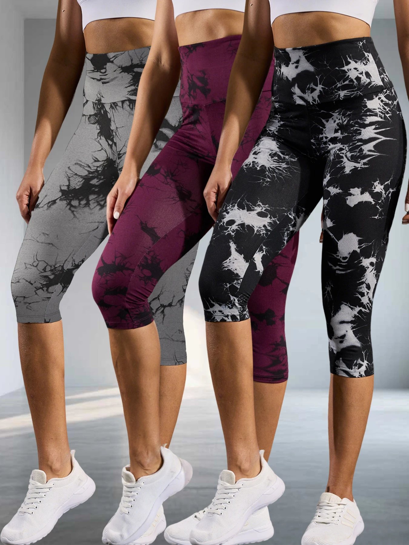 

3 Pack Super Soft High Waisted Tie Dye Print Sport Biker Shorts for Women No See Through Yoga Push Up Gym Fitness Shorts