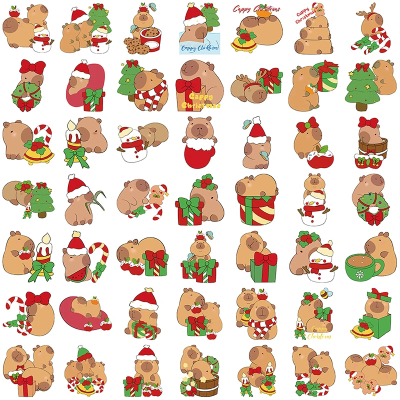 AliExpress 50PCS Cute Christmas Capybara Stickers DIY Decoration Stationery Guitar Phone Bike Notebook PVC Creative Decals Kids Toys Gift