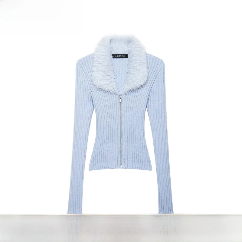 Early Autumn New Women's Fashion Slim Fit Top Collar Versatile Long Sleeve Polyester Skin-friendly Breathable Zipper Closure
