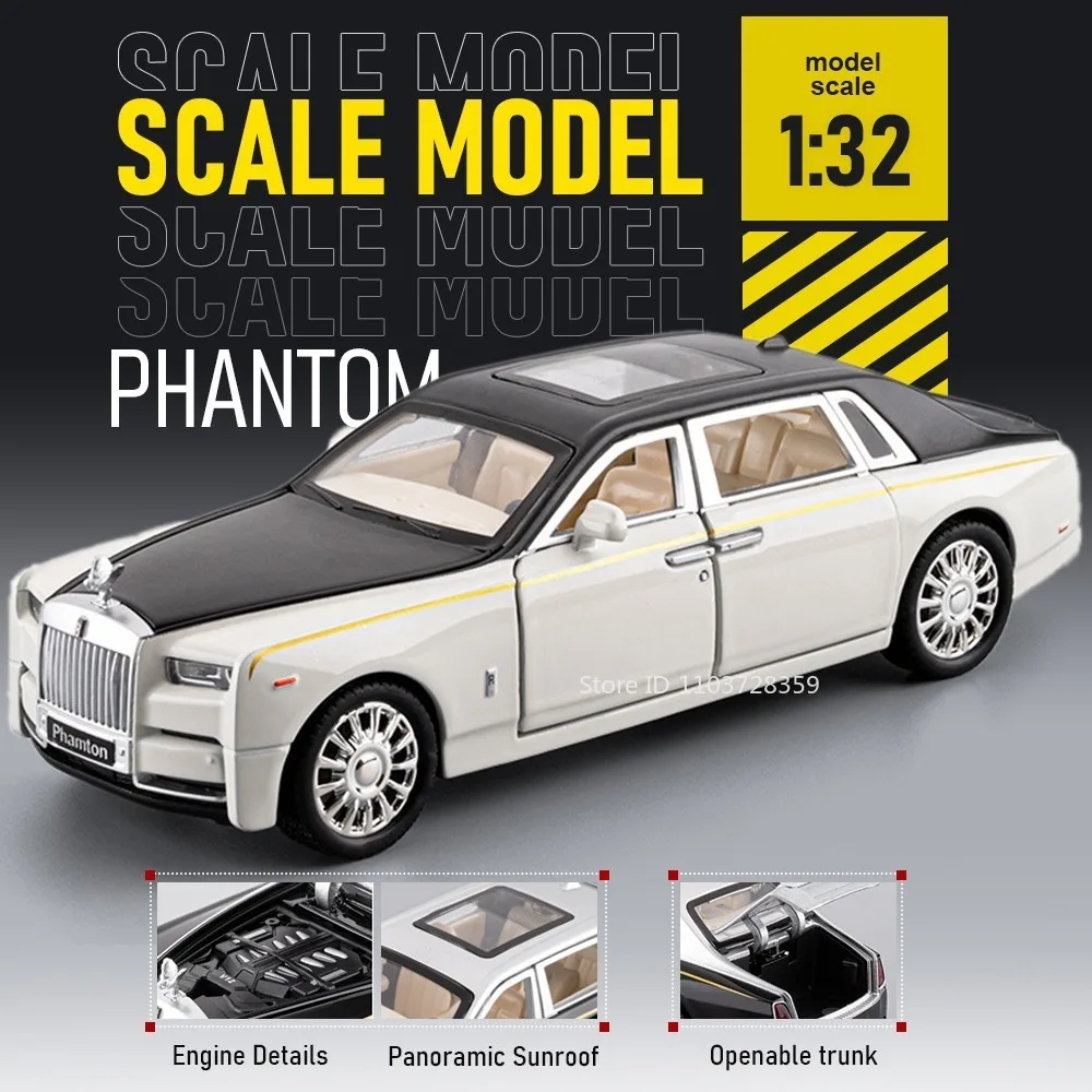 

1:32 Rolls-royce Phantom Wraith Model Toy Cars Alloy Diecast Doors Opened Pull Back Sound Light Vehicle Toys Kids Birthday Gifts