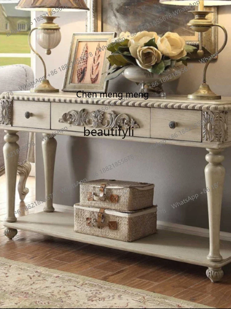 cc182R LBX American Ivory White Old Console French Curio Cabinet French Country Wood Carving Console Tables