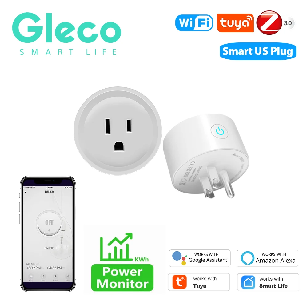 Tuya WiFi Smart Socket US Plug Outlet Smart Home 16A Zigbee Smart Plug Works With Alexa Amazon ,Google, Zigbee Gateway Hub