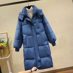 2023 Korean Jacket Women Winter long Parkas Solid Hooded Thicken Warm Female Snow Wear Coat Padded Loose Clothes