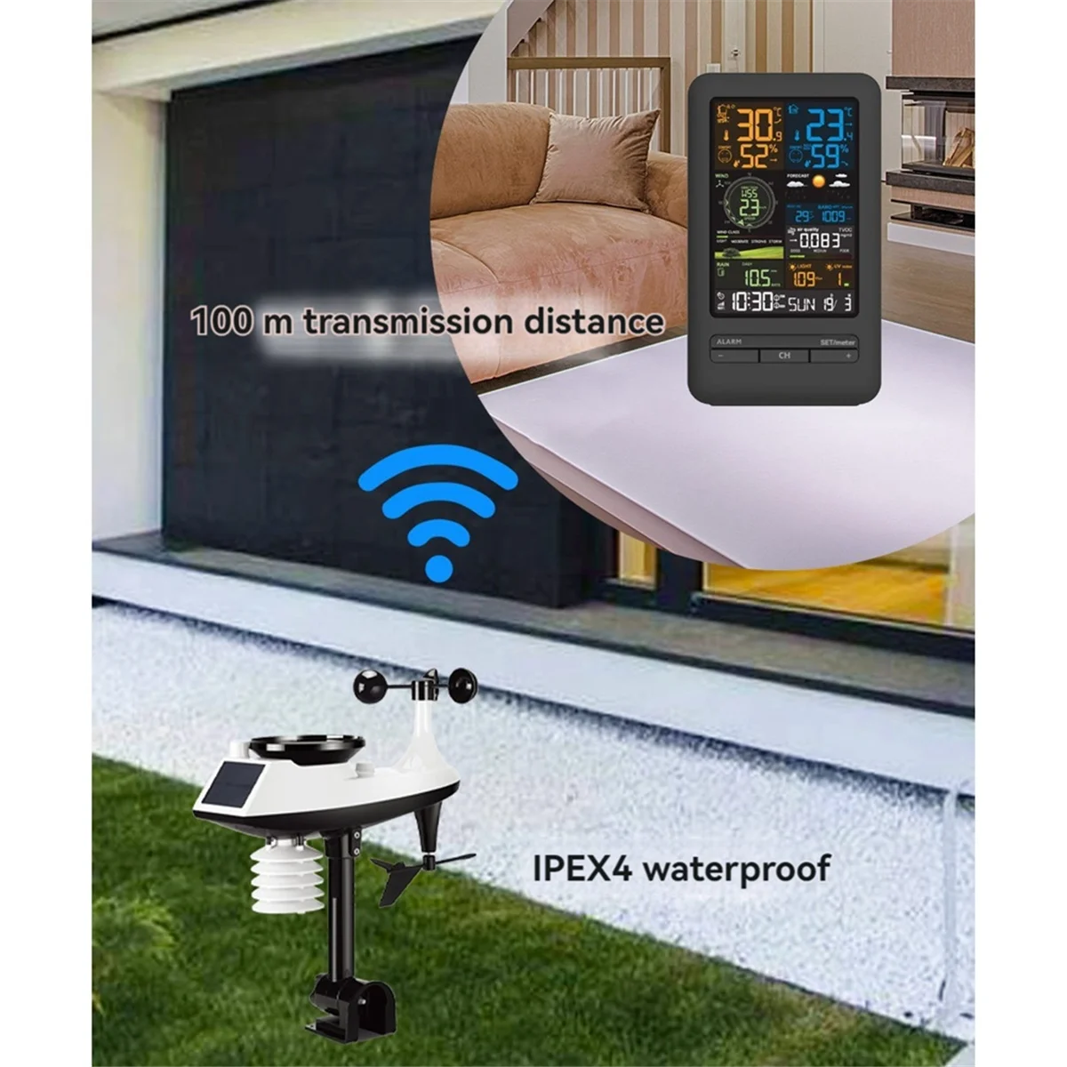 

XFDZ Tuya Weather Station Alarm Wifi Digital Wind Speed Direction Rainfall Light Index Air Quality Temperature Humidity Meter