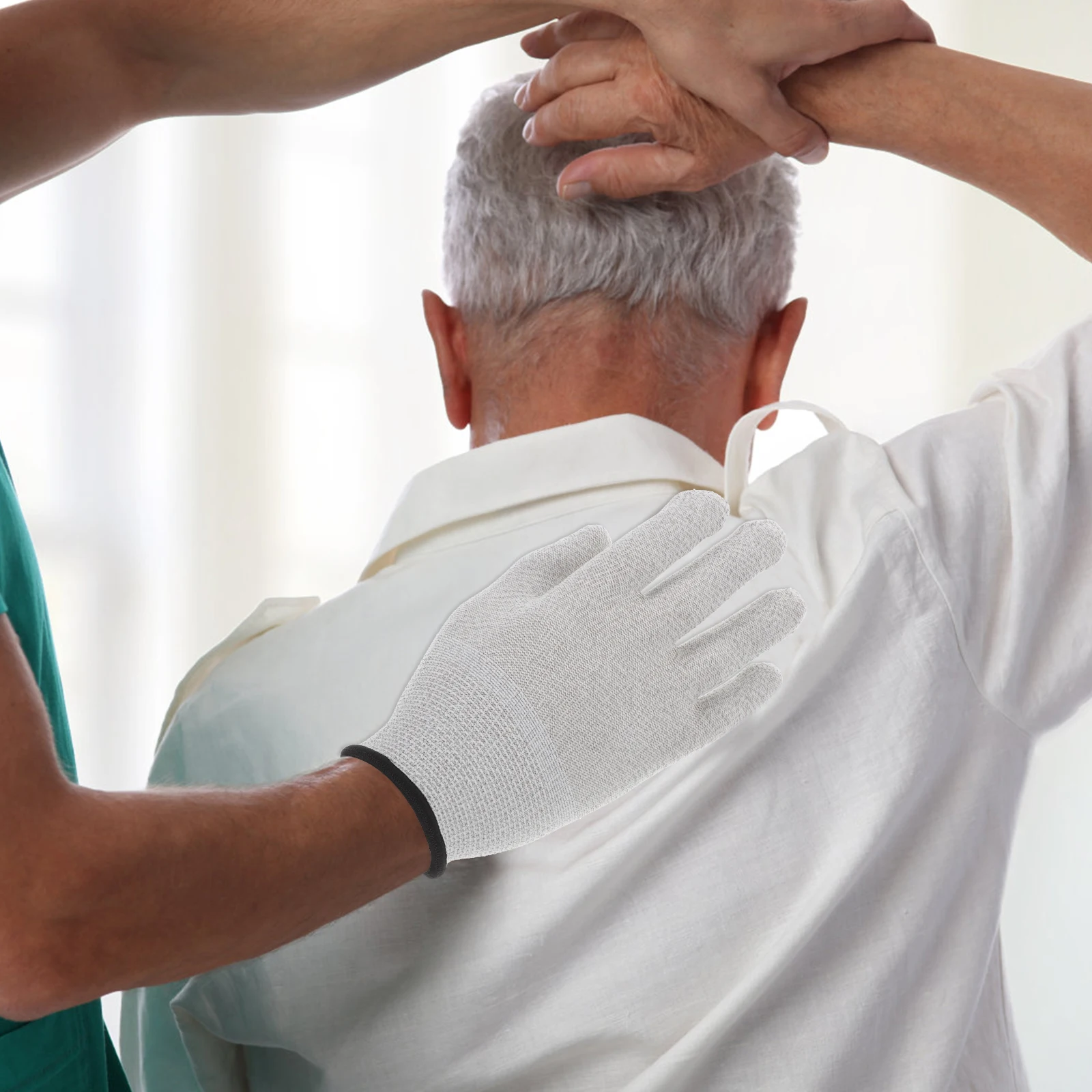 

1Pair Electric Therapy Gloves White Silver Fiber Conductive Breathable Massage Gloves Massage Machine Compatible