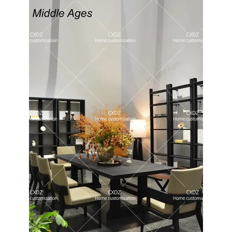 Wabi Sabi Solid Wood Dining Table Minimalist Rectangular Desk for Home Restaurant High End Reception Furniture
