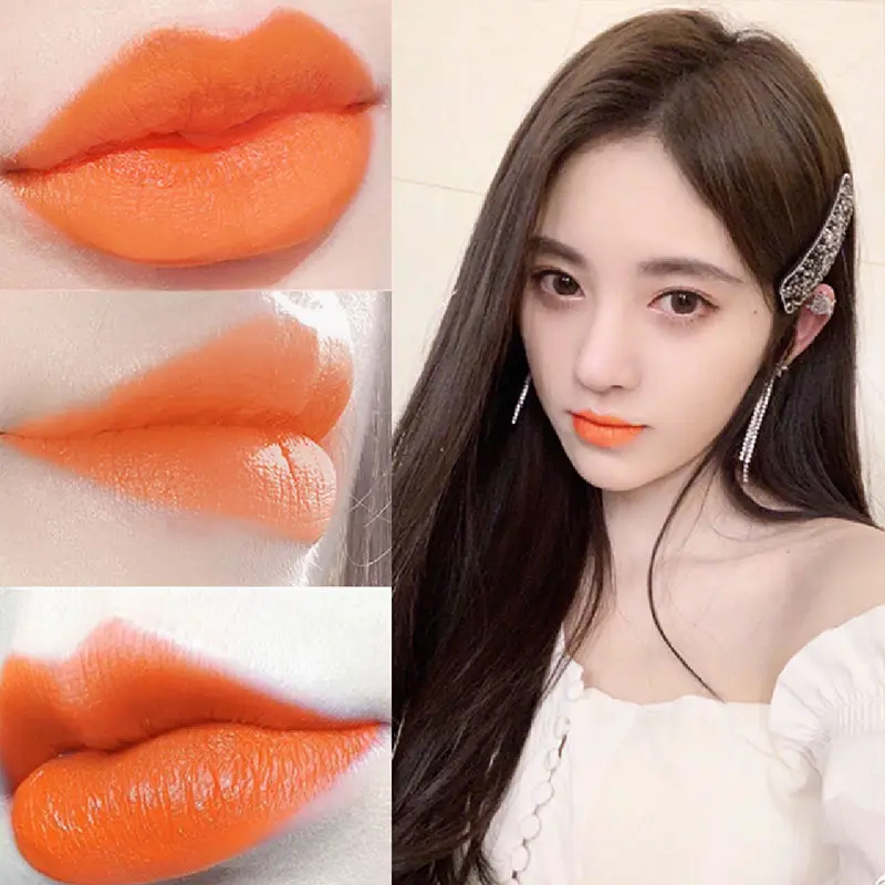 Matt Orange Lipstick High Visibility Color Silky Smooth Lip Glaze Moisturizing Non-stick Cup Lip Gloss Korean Makeup Cosmetics