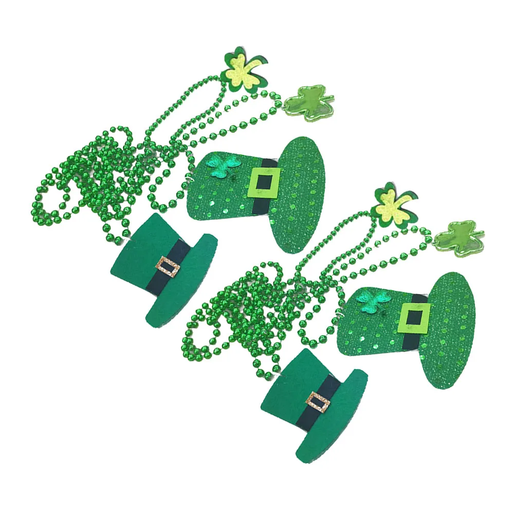 

4pcs .Patricks Day Necklace Clover Beads Hat Chain Costume Supplies Festival Party Supplies Random Pattern