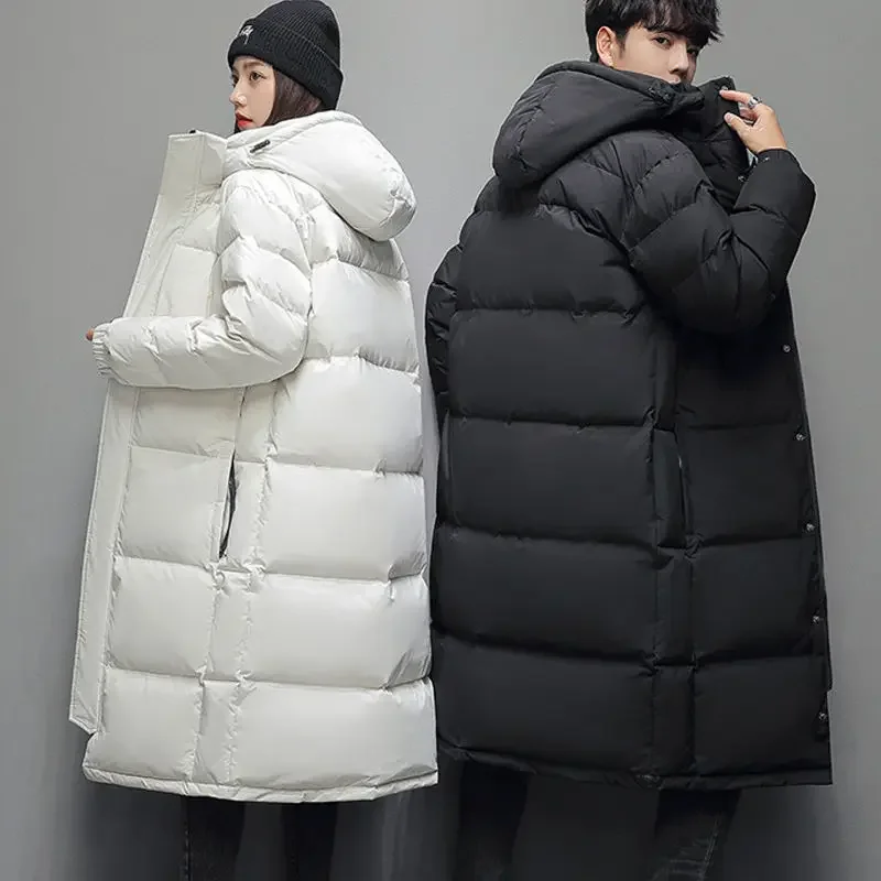 2024 New Unisex Down Jacket Winter Coat Female Long White Duck Down Outwear Thick Warm Parkas Hooded Fashion Outcoat