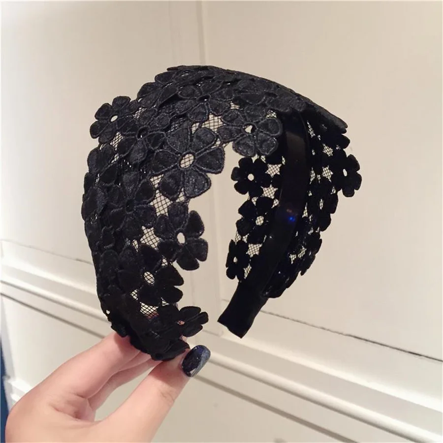 Diadema de encaje de mariposa Retro para mujer, turbante ancho, banda para el cabello de ganchillo, diadema de flores, Aro para el cabello, diademas