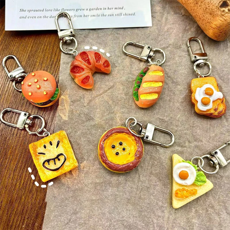 Cute Cartoon Simulated Burger Pendant Keychain Creative Simulation Food Keychain Novelty Backpack Decoration Accessories Gifts