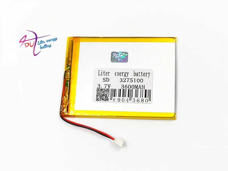 JST 2.54mm 2pin 3275100 3.7V 3600MAH with protective plate 3575100 polymer lithium battery LED lights mobile power supply