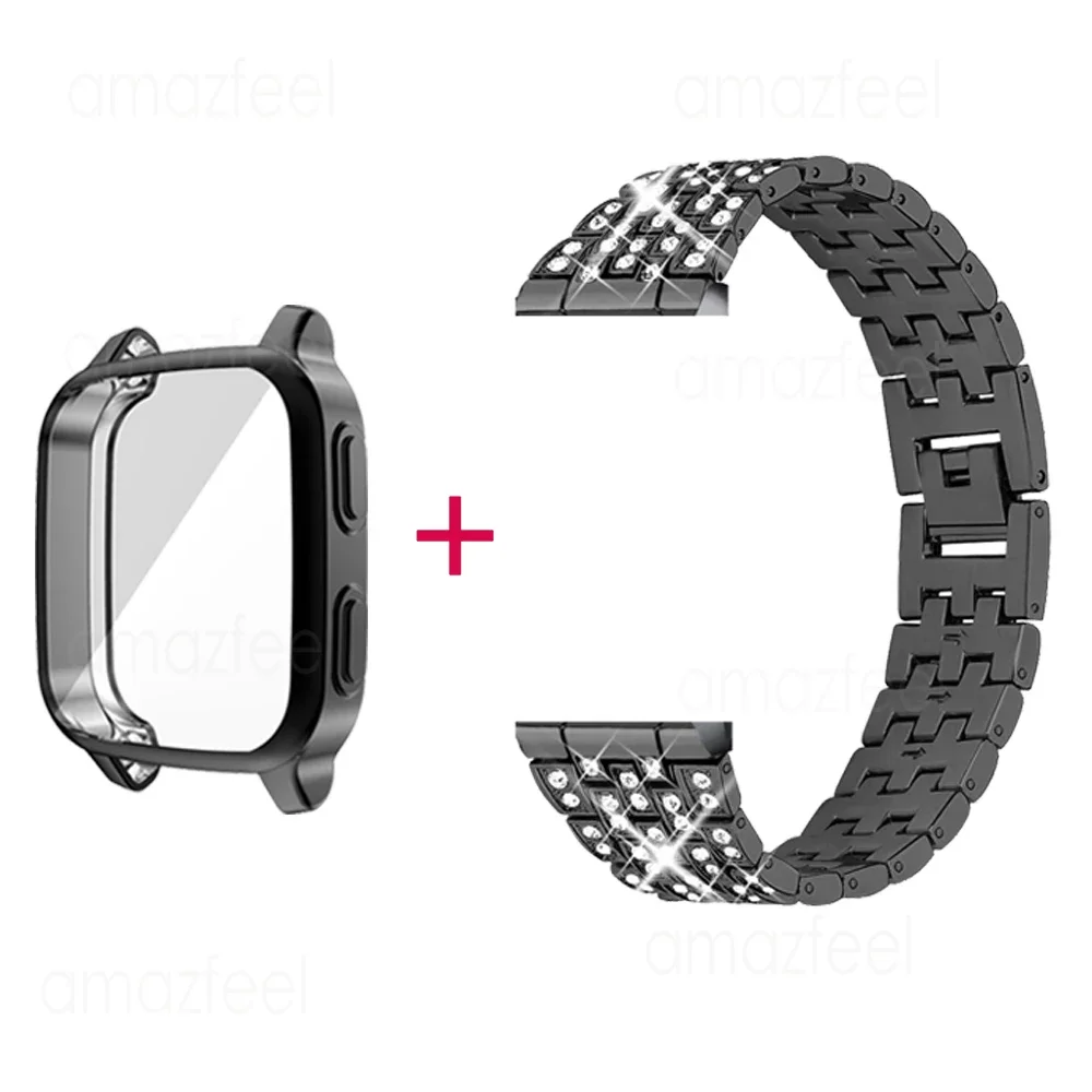 2in1 الماس حزام + حالة الشاشة ل Garmin Venu SQ الموسيقى Venu SQ 2 الفرقة سوار معدني الفولاذ المقاوم للصدأ حزام الساعات حزام ساعة اليد