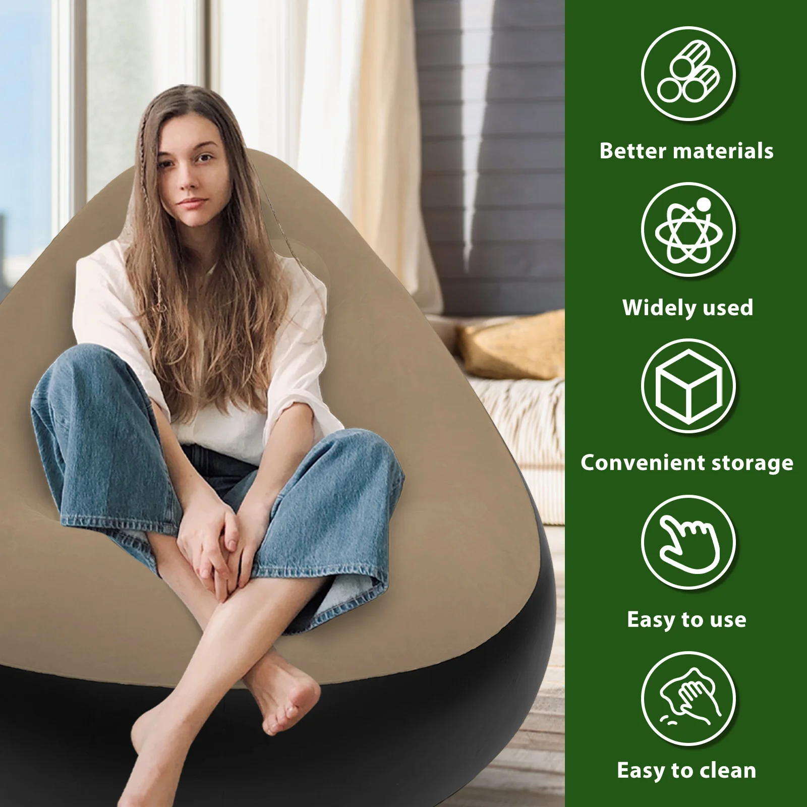 Divano gonfiabile portatile Sedie gonfiabili grandi e pigre Comoda sedia ad aria gonfiabile per soggiorno, campeggio da viaggio all'aperto