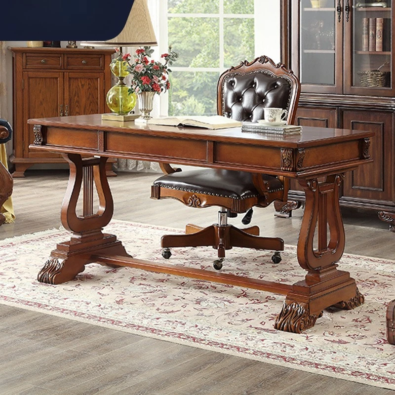 

Ruifuxiang American solid wood desk 1.35 meters study retro computer desk with European-style desk AG196