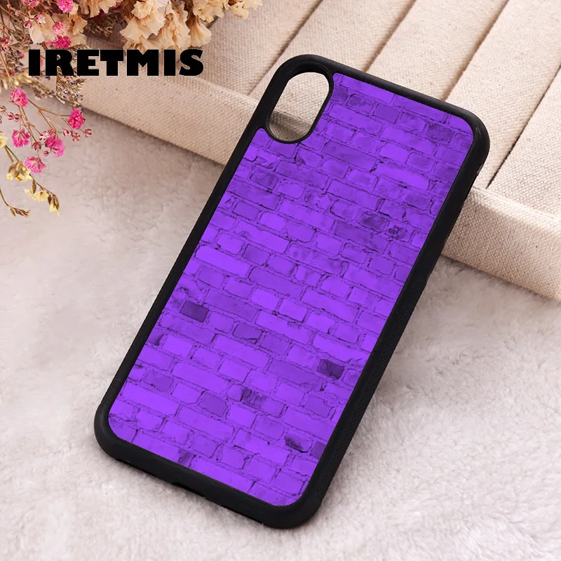 Iretmis Phone Cover Case For iPhone X XS Max XR 11 12 13 PRO MINI 14 15 16 Plus Rubber Silicone Neon Purple Brick Wall