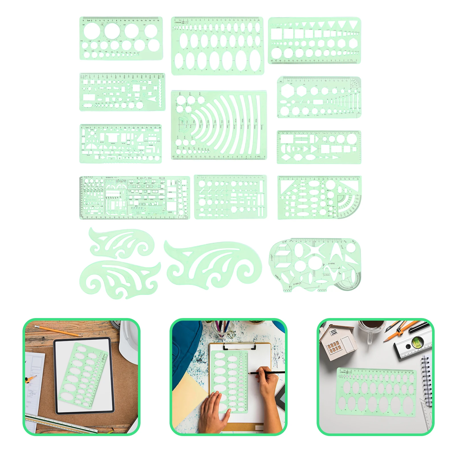 

15pcs Design Ruler Set Multi Functional Geometry Measuring Precision Architectural Drawing Templates For School Art Circle