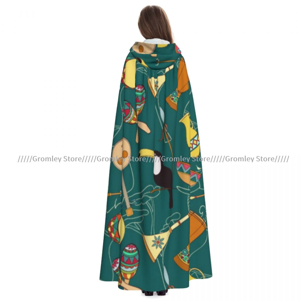 African Pattern Witch Cloak Hooded Cosplay Costume Halloween Adult Long Party Cape