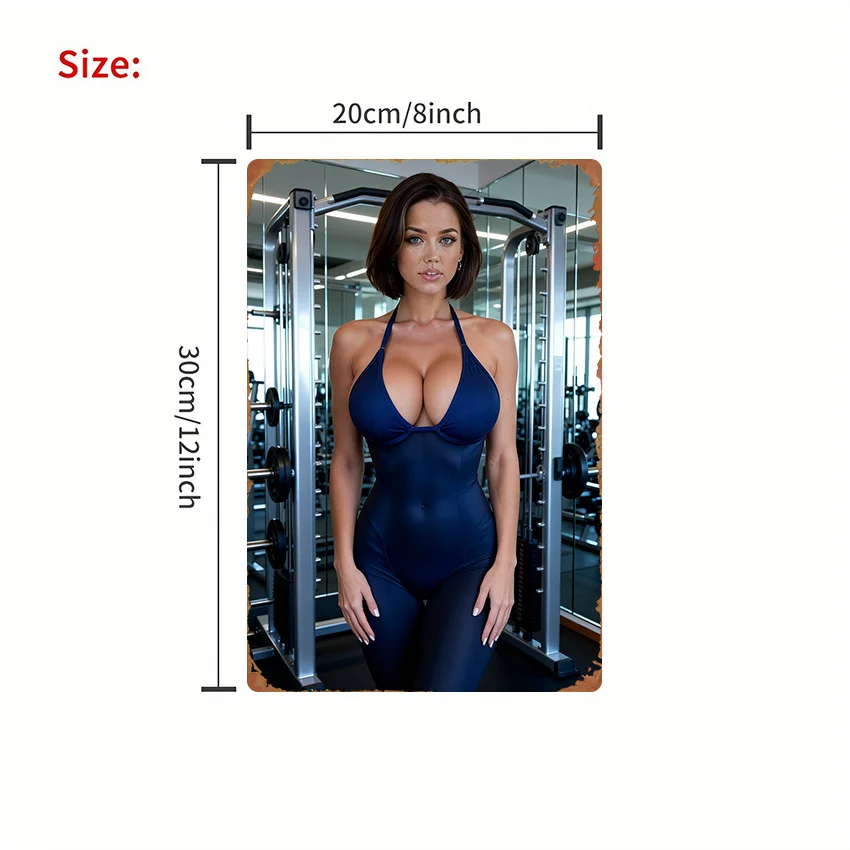 1pc Metal Sign Featuring a Stylish Woman in Front of Fitness Equipment, Classic Character Design, Vibrant Colors, Easy to Hang W