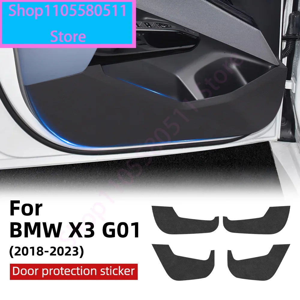 Car Door Anti-kick Protective Pad Set For BMW X3 G01 2018-2023 Protector Leather Sticker Foot Cover Auto Interior Accessories