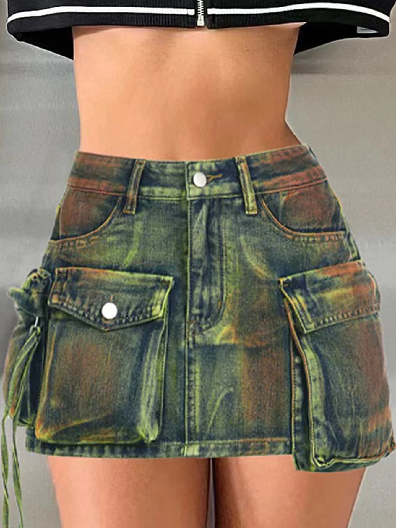 

Women's High Waist Mini Skirt with Pocket Contrast Color Front Design Fashion Basic Daily Skirts Summer Autumn