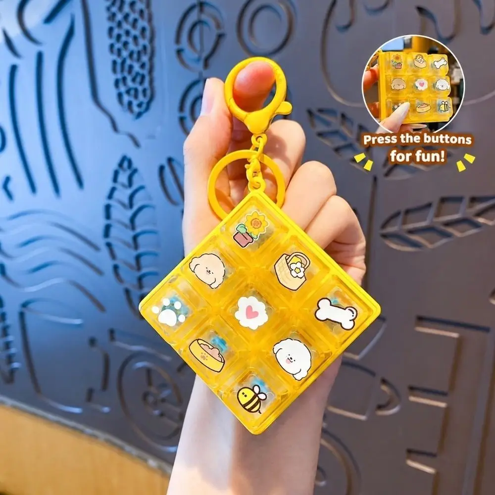 Creative 4/9 Keys Fidget Keychain Key Button Stress Relief Finger Keyboard Cap Cartoon Pass The Time Pinch for Adult&Kids